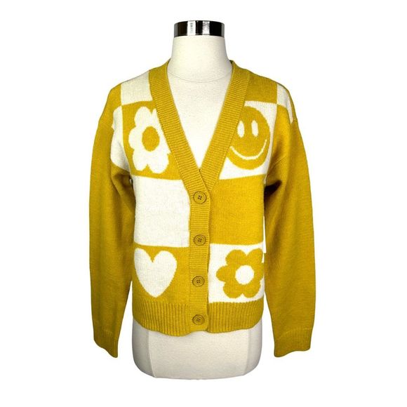 Witty Fox Young Contemporary Retro Smiley Face Cardigan - Size Large - Picture 1 of 5